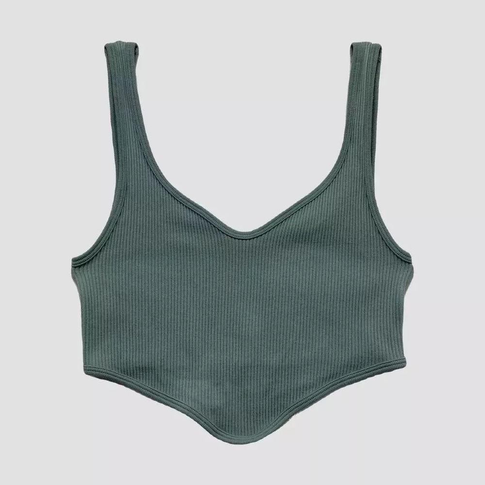 Zara Green Ribbed Crop Tank Top Size XS/S